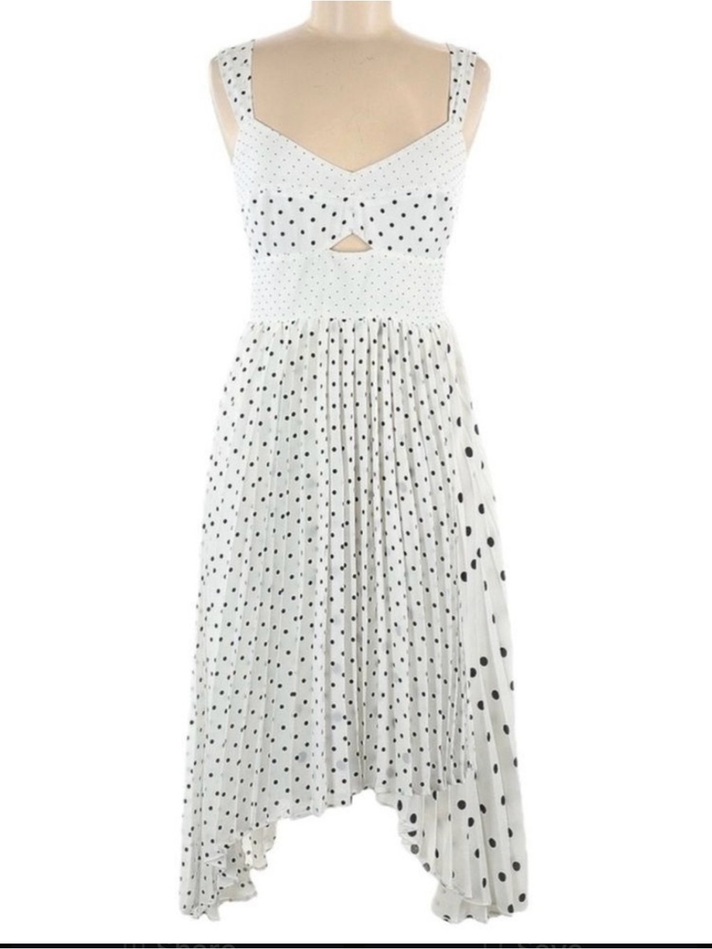 BANANA REPUBLIC NWT ($149) Polka Dot Sweetheart Cut-Out Pleated Midi Dress 4